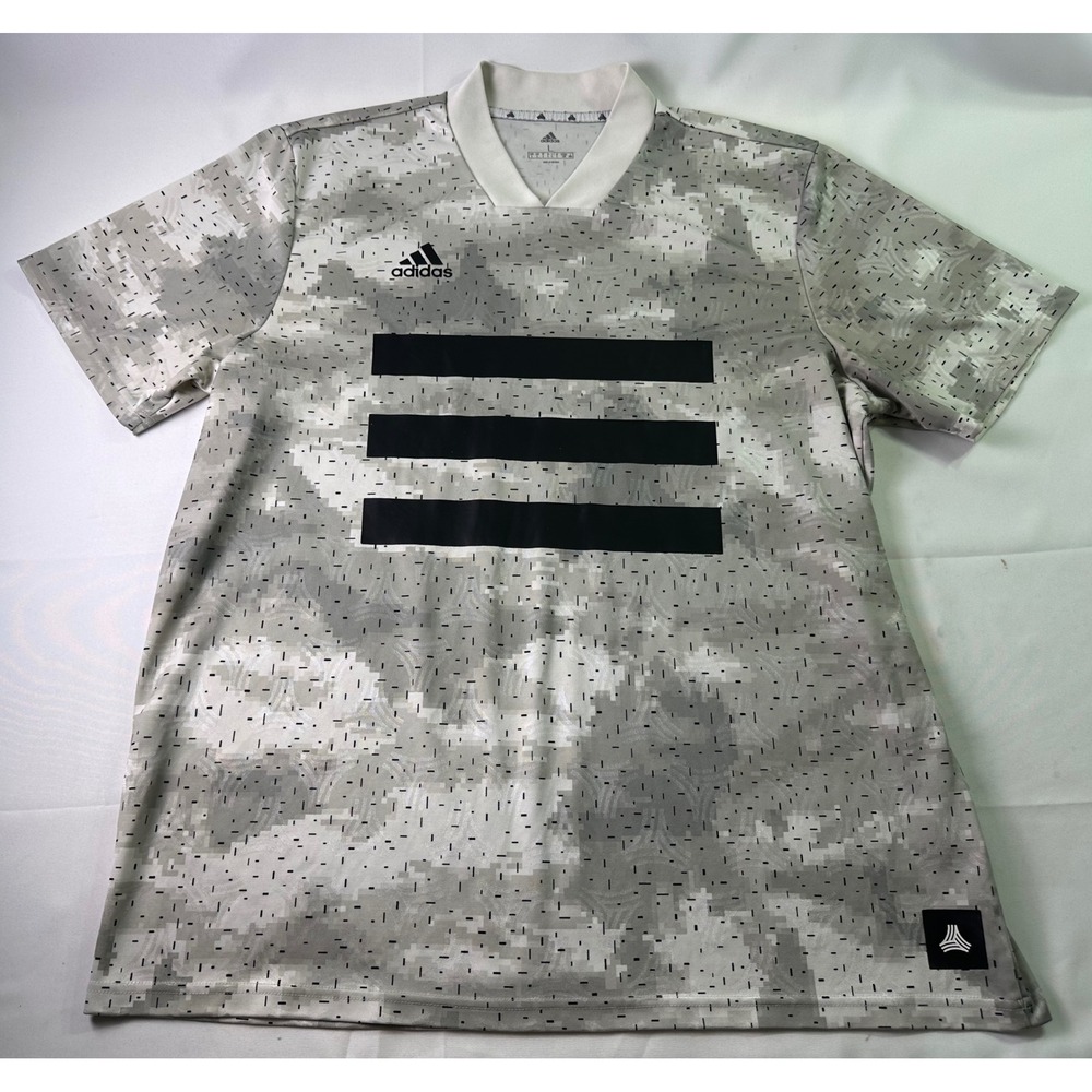 adidas TAN Camo Soccer Jersey Men's‎ Large Gray Digital Glitch Training Shirt L